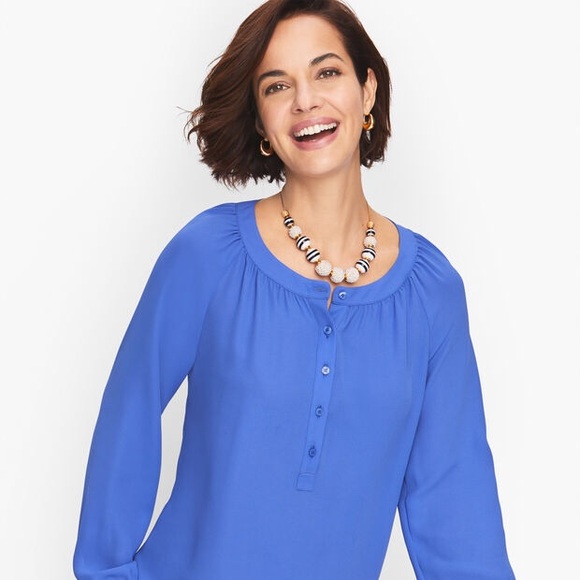 Talbots Crepe Band Collar Top - Pink Size XL - Picture 3 of 3